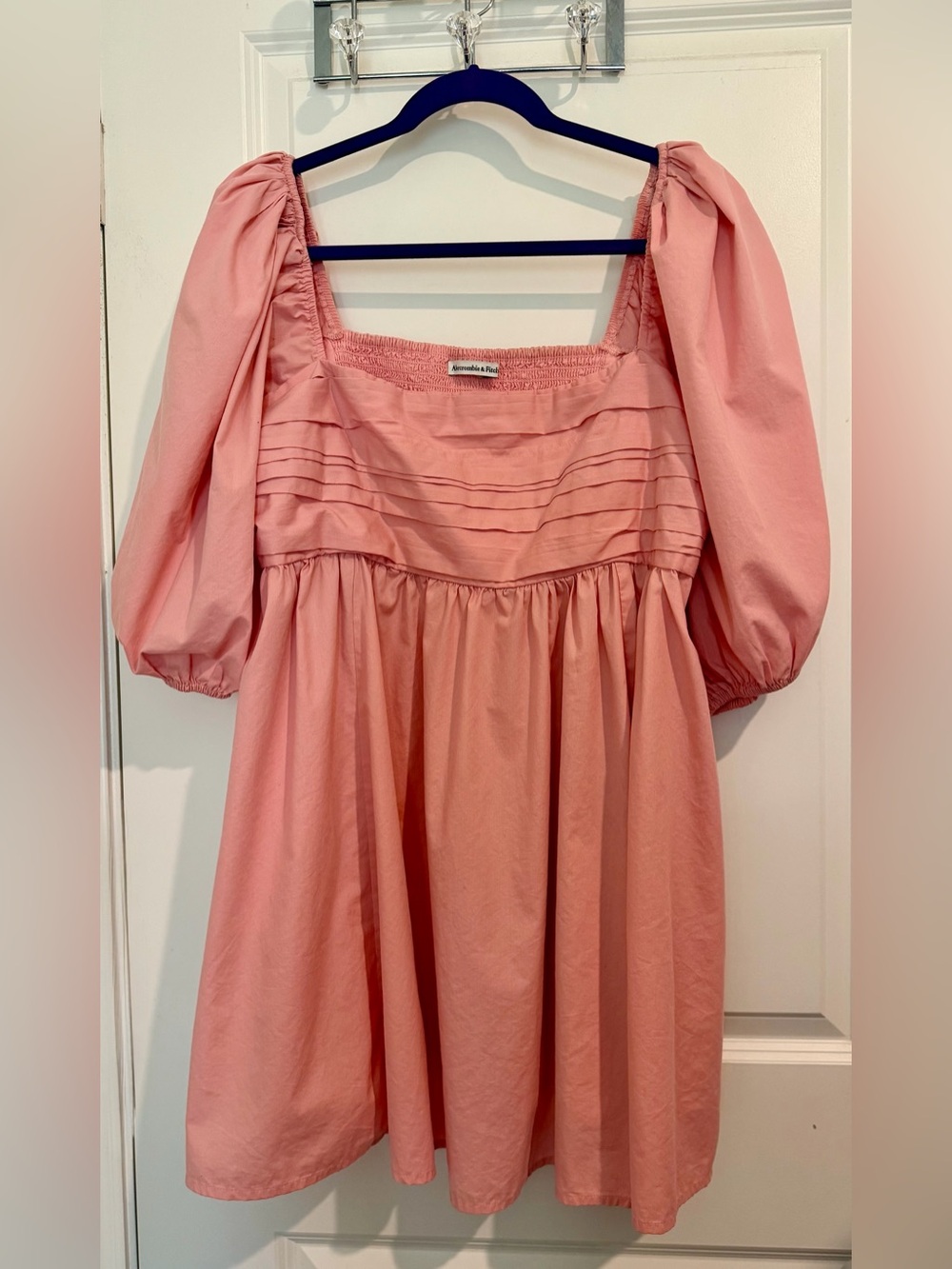 Abercrombie & Fitch Pink Puff-Sleeve Square Neck Mini Dress
